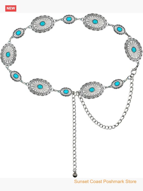 Western Metal Concho Belt with Turquoise Stones for Women Cowgirl Chain Belt main image 7
